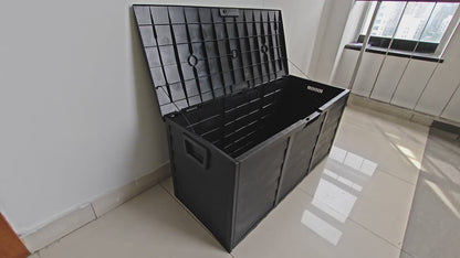 75 Gallon Heavy-Duty Outdoor Deck Box – Waterproof Patio Storage Box with Hinged Lid, Lockable & Easy Assembly